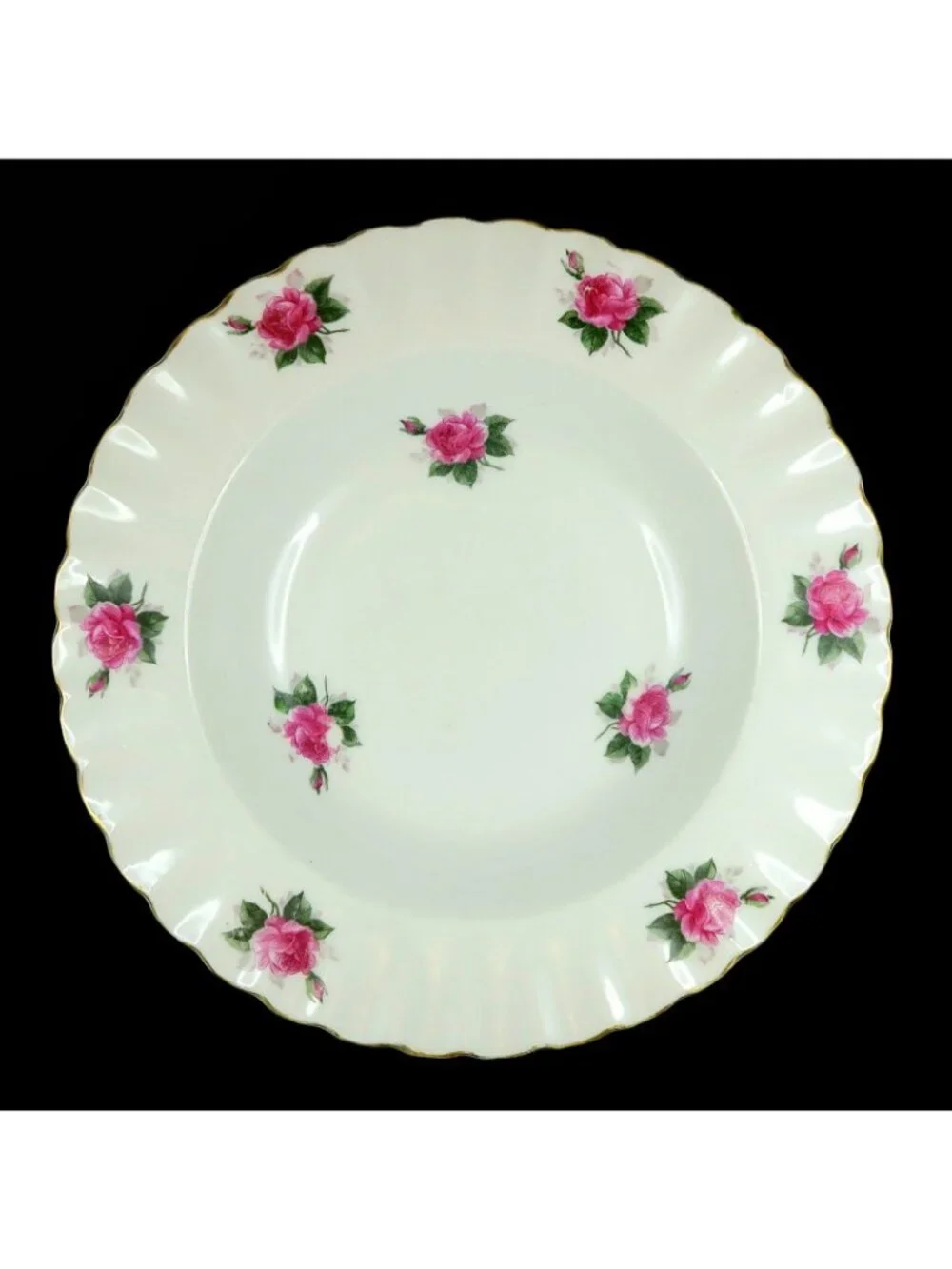 Bond Japan Pink Roses Soup Bowls, Set of 3, Scalloped Gold Rim, Vintage